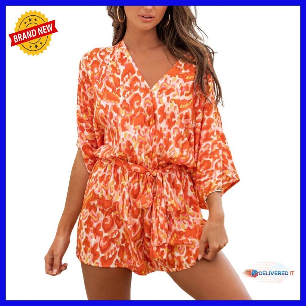 Summer Romper Lace Up Wide Leg Jumpsuit Rayon Casual Vacation Outfit